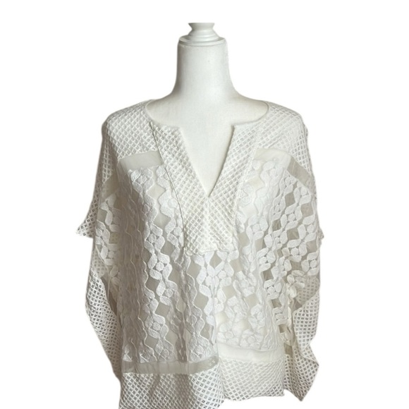 Anthropologie Ivory Lace Crochet Split Sleeve Poncho Top One Size Bohemian - Picture 3 of 10